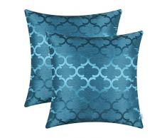 CaliTime Kissenbezüge Kissenhülle Packung mit 2 Dekokissenbezügen Schalen für das Sofa zu Hause Couch Modern Shining & Dull Contrast Quatrefoil Accent Geometric 45cm x 45cm Sea Blue