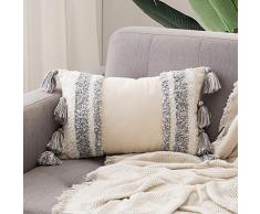 Miulee Dekorativer Überwurf-Kissenbezug, Tribal-Boho-Stil, gewebt, getuftet, mit Quasten, superweicher Kissenbezug, für Sofa, Couch Schlafzimmer, Auto, Wohnzimmer 12x20 grau