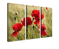 LANA KK - Leinwandbild Mohnblumen mit Blumen auf Echtholz-Keilrahmen â Frühling und Natur Fotoleinwand-Kunstdruck in rot, dreiteilig & fertig gerahmt in 120x80cm