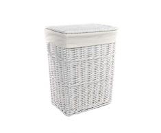dvier VWWK-08WRt-a Wäschekorb Korb Weide Weiß rechteckig mit Bezug Deckel Handgriffe 32x24 H.48, BxTxH 32x24x48cm