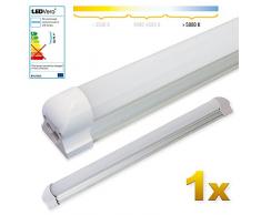 LEDVero 1x SMD LED Röhre 60 cm inklusive Fassung in kaltweiss - Leuchtstoffröhre T8 G13 Tube milchige Abdeckung - Lichtleiste mit 8 W, 800lm- montagefertig