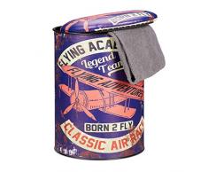 Relaxdays Sitztonne Vintage, Sitzhocker mit Doppeldecker Motiv, Hocker mit Deckel, Sitzpolster, HxD: 44 x 32 cm, lila