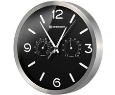 Bresser Funkuhr Wanduhr MyTime ND Thermo-Hygro mit geräuschlosem Funkuhrwerk, Edelstahlrahmen und Anzeige für Temperatur und Luftfeuchtigkeit, schwarz