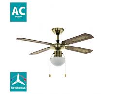 EGLO Deckenventilator Tiggano, 4 Flügel Ventilator mit Zugkette, Deckenventilator mit Beleuchtung und Sommer Winter Betrieb, Flügelmaterial MDF in Holz-Farbe Braun, Antikgold, AC Motor, Ø 106,6cm