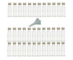Viva Haushaltswaren - 36 Mini Glasflaschen mit Schraubverschluss / schlanke Form, 20 ml zum Selbstbefüllen inkl. einem Trichter Ø 5 cm