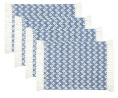 Sticky Toffee Karamell-Gewebte Baumwolle Tisch-Sets Set und Tischläufer mit Fransen, Gewelltem Diamant Set of 4 Placemats Blau