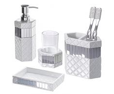 Creative Scents – Quilted Mirror Glas Bad-Accessoire-Set 4-teilig - Seifenspender, Zahnbürstenhalter, Becher & Seifenschale - Stabile Bad-Dekor-Akzente in Geschenkverpackung