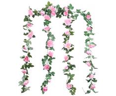 Lawei 2 Stück Künstliche Rosen Girlande Kunstblumen Simulation Hängende Rose Deko Blumen für Hochzeit Zuhause Büro Party Garten Basteln, Rosa