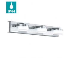 EGLO LED Wandlampe Romendo, 3 flammige Wandleuchte, LED Spiegelleuchte aus Stahl und Kunststoff, Badezimmer Lampe in Chrom, Klar, Satiniert, LED Feuchtraumleuchte, IP 44