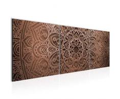 Wandbild Mandala Abstrakt Bilder 120 x 40 cm Vlies - Leinwand Bild XXL Format Wandbilder Wohnzimmer Wohnung Deko Kunstdrucke Braun 3 Teile - MADE IN GERMANY - Fertig zum Aufhängen 101233c