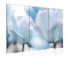 Bilder Blumen Tulpen Wandbild 120 x 80 cm Vlies - Leinwand Bild XXL Format Wandbilder Wohnzimmer Wohnung Deko Kunstdrucke Blau 3 Teilig - MADE IN GERMANY - Fertig zum Aufhängen 203931b