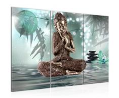 Bilder Buddha Feng Shui Wandbild 120 x 80 cm Vlies - Leinwand Bild XXL Format Wandbilder Wohnzimmer Wohnung Deko Kunstdrucke Türkis 3 Teilig - MADE IN GERMANY - Fertig zum Aufhängen 503431c
