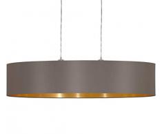 EGLO Pendellampe Maserlo, 2 flammige Textil Pendelleuchte, Hängeleuchte oval aus Stahl und Stoff, Farbe: nickel matt, cappuccino, gold, Fassung: E27, L: 100 cm