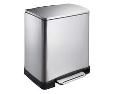 EKO E-Cube Tretmülleimer 20L Edelstahl (32 x 36.6 x 44.5 cm, Dämpfer-System, Fingerabdruck frei, Stay-Open, Abfallbeutelfixierung), matt silber