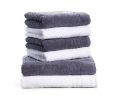 Dream Art Frottier-Pack 3487 Fb. 1017 Handtuch-Set, 6-teilig (2x Duschtuch Größe 70/140, 4x Handtuch Größe 50/100), weiß/anthrazit