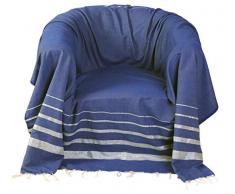 Fouta Futée Sessel-Überwurf, quadratisch aus Baumwolle Boden blau/Silber 200 x 200 cm