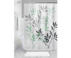 iDesign Leaves Duschvorhang | Designer Duschvorhang in der Größe 183,0 cm x 183,0 cm | schickes Duschvorhang Motiv mit Blättern | Polyester grau/mint