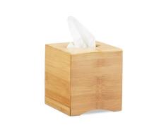 Relaxdays Kosmetiktücherbox quadratisch, Taschentuchbox Holz, Kosmetikbox Bambus, HxBxT: 15,5 x 14,5 x 14,5 cm, natur
