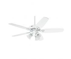 Hunter Fan Deckenventilator Builder Plus - Flügel Weiß - mit Leuchte, Stahl, E27, 65 W, WHITE, 132 x 132 x 46.1 cm