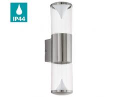 EGLO LED Außen-Wandlampe Penalva, 2 flammige Außenleuchte, Wandleuchte aus Edelstahl und Kunststoff, Farbe: Silber, weiß, IP44