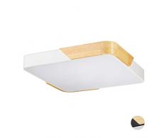 Relaxdays LED Deckenleuchte, Quadratische Deckenlampe, Holz & Metall, 24 W LED Lampe Flur, HBT 5 x 40 x 40 cm, Weiß
