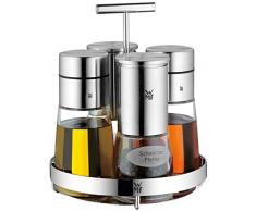 WMF De Luxe Menage-Set 5-teilig, für Salz, Pfeffer, Essig, Öl, Ständer mit 2 Essig-/ Ölspender, Salzmühle, Pfeffermühle, spülmaschinengeeignet