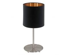 EGLO Tischlampe Pasteri, 1 flammige Textil Tischleuchte, Nachttischlampe aus Stahl und Stoff, Farbe: Nickel matt, schwarz, kupfer, Fassung: E27, inkl. Schalter, H: 40 cm