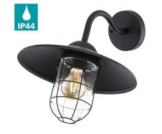 EGLO Außen-Wandlampe Melgoa, 1 flammige Außenleuchte, Wandleuchte aus verzinktem Stahl und Glas, Farbe: Schwarz, Fassung: E27, IP44