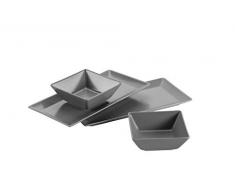 Mäser 931366 Schale/Platten rechteckige Teller und 2 quadratische Schüsseln in Grau, Porzellan Geschirr Set für 2 Personen, schwarz