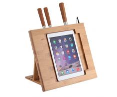 axentia Tablethalterung, zusammenklappbarer Tabletständer für Vier Messer, Tablethalter ideal für alle gängigen Geräte bis 10 Zoll, Maße: ca. 33 x 28, 5 x 29 cm Messerblock, Bambus, Holzfarben