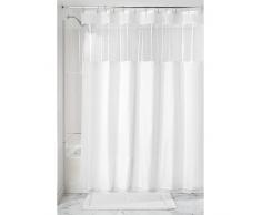 iDesign Duschvorhang, Stoff Duschvorhang mit Sichtfenster, schlichter Badewannenvorhang in der Größe 183,0 cm x 183,0 cm, Polyester weiß/durchsichtig
