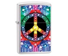 Zippo Feuerzeug 60002727 PL GEMED Peace Sign Benzinfeuerzeug, Messing, Brushed Chrome, 1 x 3,5 x 5,5 cm
