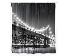 Wenko 22325100 LED Duschvorhang Brooklyn Bridge waschbar, mit 12 Duschvorhangringen, Polyester, Mehrfarbig, 180 x 200 cm