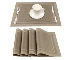 YUJIAN Platzsets, 6 Stück, PVC gekreuztes gewebtes Vinyl, rutschfest, isolierend, waschbar, hitzebeständig, Tischsets für Tisch oder Küche. Set of 4 beige
