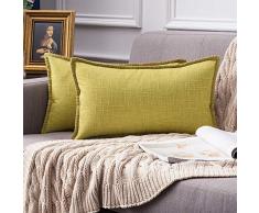 MIULEE Dekorative Überwurf-Kissenbezüge Farmhouse Besatz Flansch Leinen Jute-Kissenbezüge Vintage Decor Kissenbezüge für Couch Sofa Schlafzimmer Auto 12x20 Hellgrün