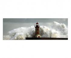 Panoramabild auf Leinwand und Keilrahmen 150x50cm Meer Sturm Welle Leuchtturm