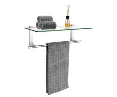 WENKO 22987100 Wandregal Venosa mit Handtuchhalter, Badregal mit Handtuchstange, Edelstahl rostfrei, 24.5 x 18.5 x 60 cm, Matt