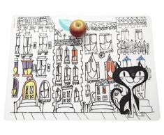 modern-twist Kinder Tischset Katze in der Stadt 40 x 32 cm, Silikon, White, 40 x 32 x 1.12 cm