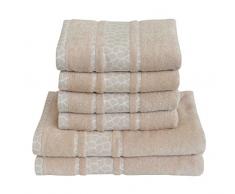 Dyckhoff Giraffe Frottiertuchset, Baumwolle, beige bordüre, 36 x 26 x 20 cm, 6-Einheiten