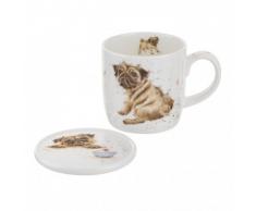Royal Worcester Wrendale Mops-Liebe-Becher mit Untersetzer 0.31L