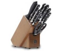 Wüsthof Messerblock 9-teilig, Classic (9843), Holz-Block (braune Esche) mit 6 Kochmessern, Fleischgabel, Wetzstahl, Schere, top Kochmesser-Set
