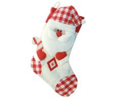 WeRChristmas 48 cm Weihnachtsstrumpf mit 3D Schneemann Kopf Dekoration in, Schottenkaro, Rot/Weiß Weihnachtsmann