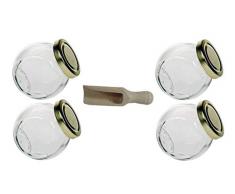 Viva Haushaltswaren - 4 x Gewürzglas 192 ml mit goldfarbenem Schraubverschluss, Gläser Set mit Deckel als Bonbonglas, Einmachglas, Marmeladenglas etc. verwendbar (inkl. einer Schaufel)