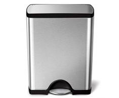 simplehuman, 50 Liter, rechteckiger Treteimer, gebürsteter Stahl, 10 Jahre Garantie