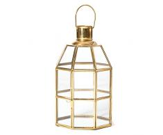 Madeleine Home Newton Windlicht aus vergoldetem Messing und klarem Glas, handgefertigt, dekorativ, geometrisches Terrarium-Kerzenhalter, für Zuhause, Tischplatte, Kaminsims, Veranda, Terrasse, Innen