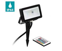 EGLO LED RGB Außen-Strahler Faedo 4, inkl. RGB Fernbedienung, dimmbar, 1 flammige Außenleuchte inkl. Erdspieß, Material: Alu, Kunststoff, Farbe: Schwarz, IP44