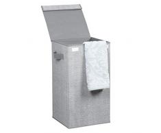 InterDesign Aldo Wäschekorb mit Deckel, Wäschesammler aus Polypropylen mit Griffen und Jute-Optik, grau