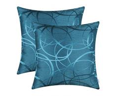 CaliTime Kissenbezüge Kissenhülle Packung mit 2 Kissenbezügen Dekokissen Hüllen Schalen für Couchsofa Wohnkultur Modern Shining & Dull Contrast Circles Ringe Geometric 45cm x 45cm Sea Blue