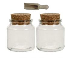 Viva Haushaltswaren - 2 x Gewürzglas 175 ml, Glasdose mit Korkverschluss als Gewürzdose & Vorratsdose für Gewürze, Salz etc. verwendbar (inkl. kleiner Holzschaufel 7,5 cm)