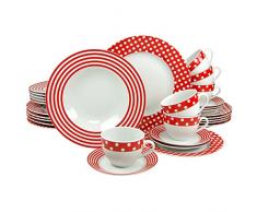 Creatable, 19724, Serie UNO Punkte rot-weiß, 30 teilig Kombiservice, Porzellan, Mehrfarbig, 34,5 x 28,5 x 35,5 cm, Einheiten